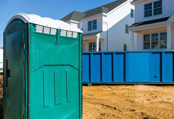 construction site bathroom solutions in the form of porta potties